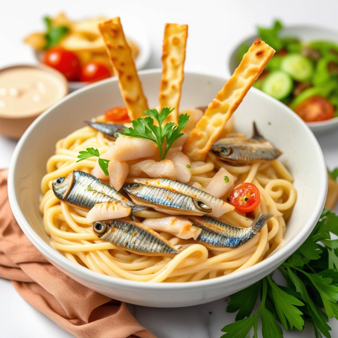 Macarrão com Sardinha e Batata