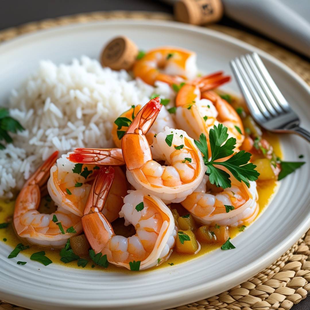 Camarões Tigre Grelhados com Arroz de Coco