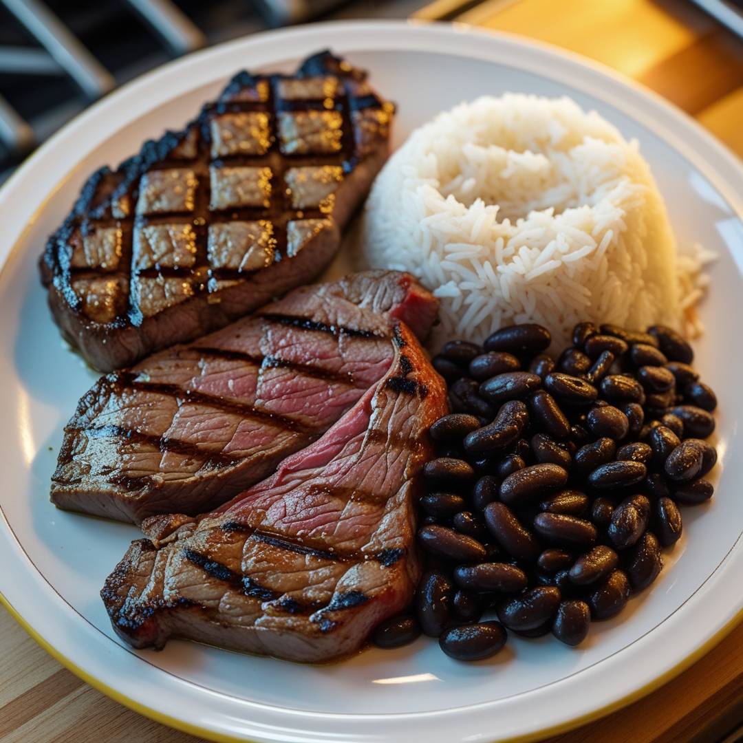 Arroz com Feijão e Bife Grelhado